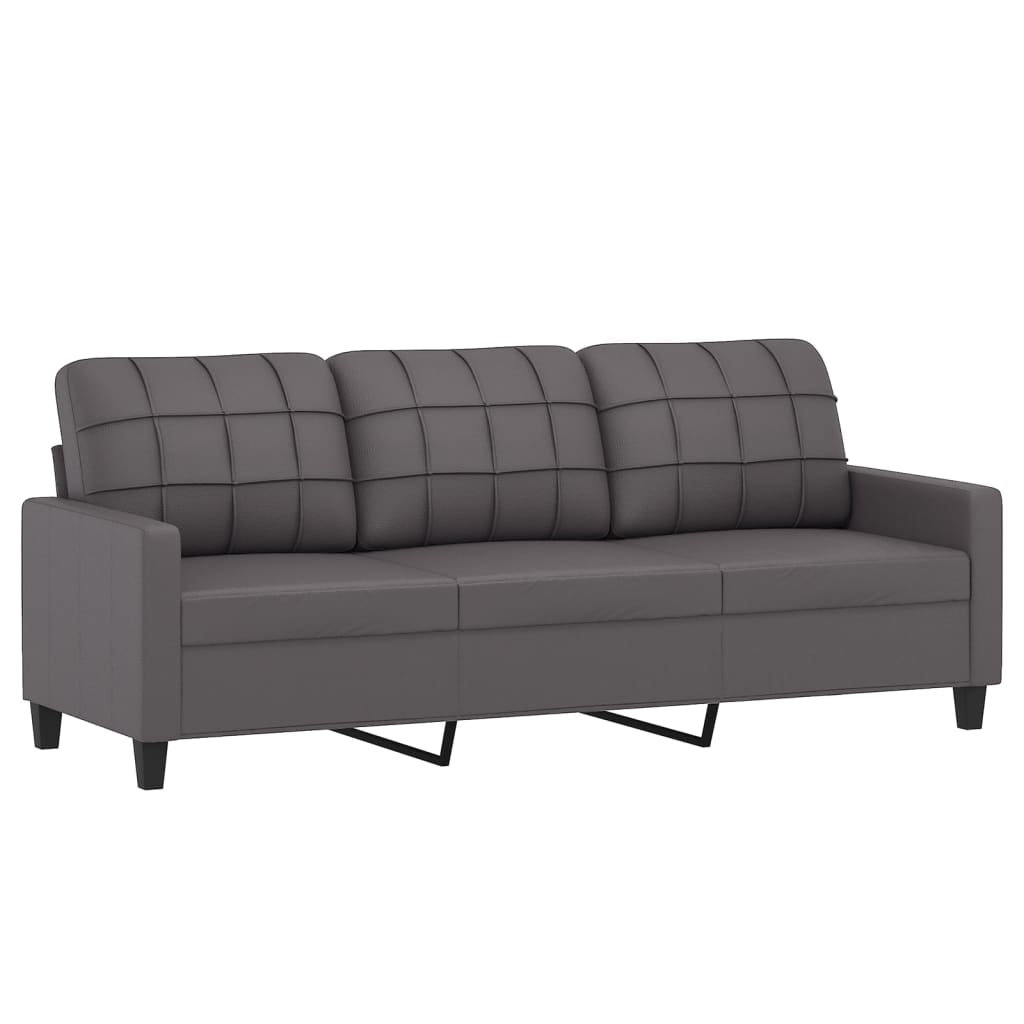 3 Pcs conjunto de sofás com almofadas couro artificial cinzento