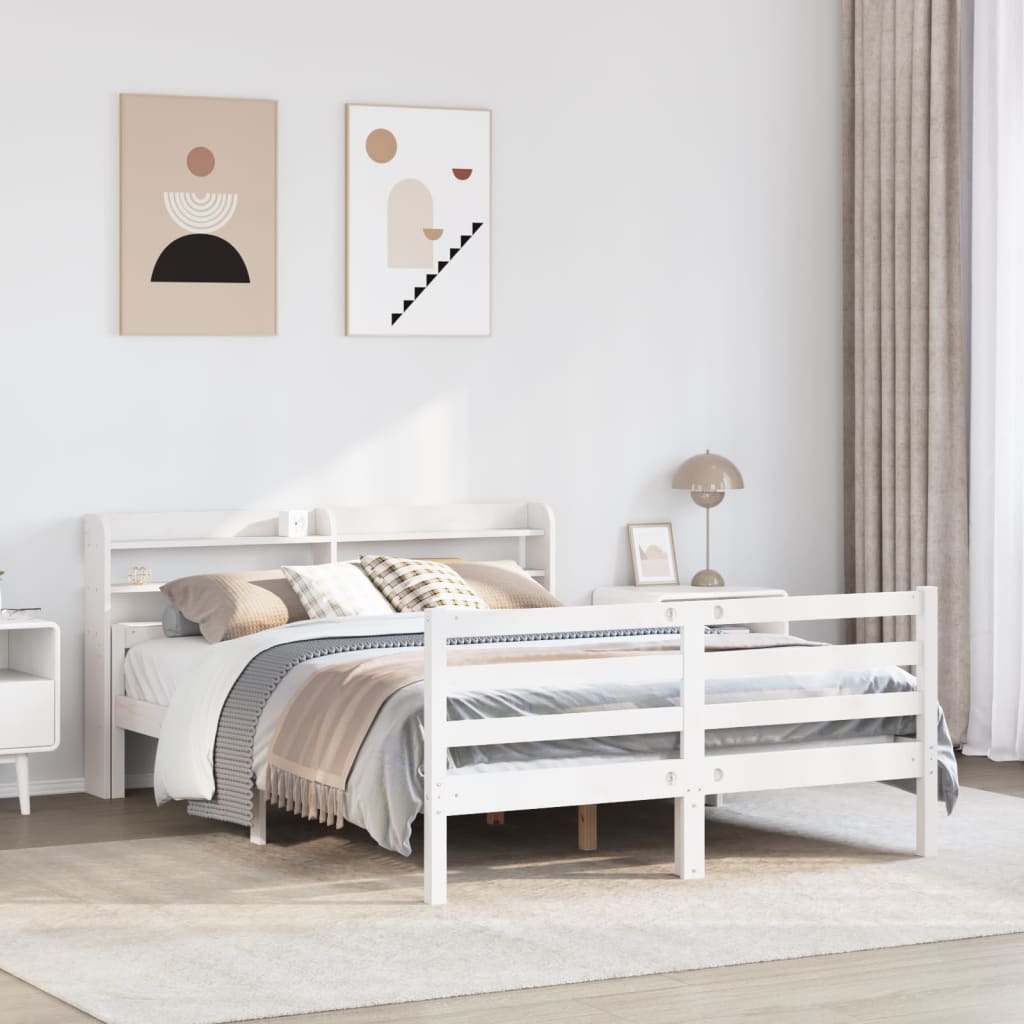 Estrutura de cama c/ cabeceira 150x200 cm pinho maciço branco