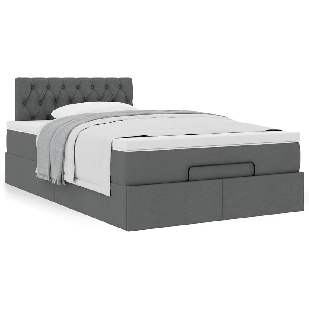 Cama otomana com colchão 120x190 cm tecido cinzento escuro