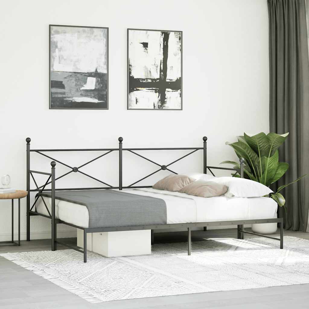 Cama de dia com gavetão sem colchão 90x200 cm aço preto