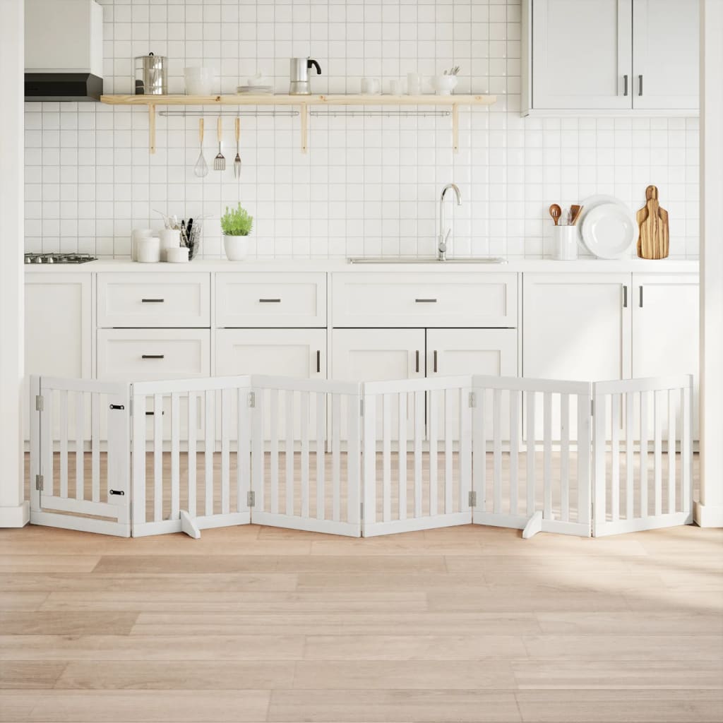 Portão p/ cães com porta dobrável 6 painéis 300 cm álamo branco