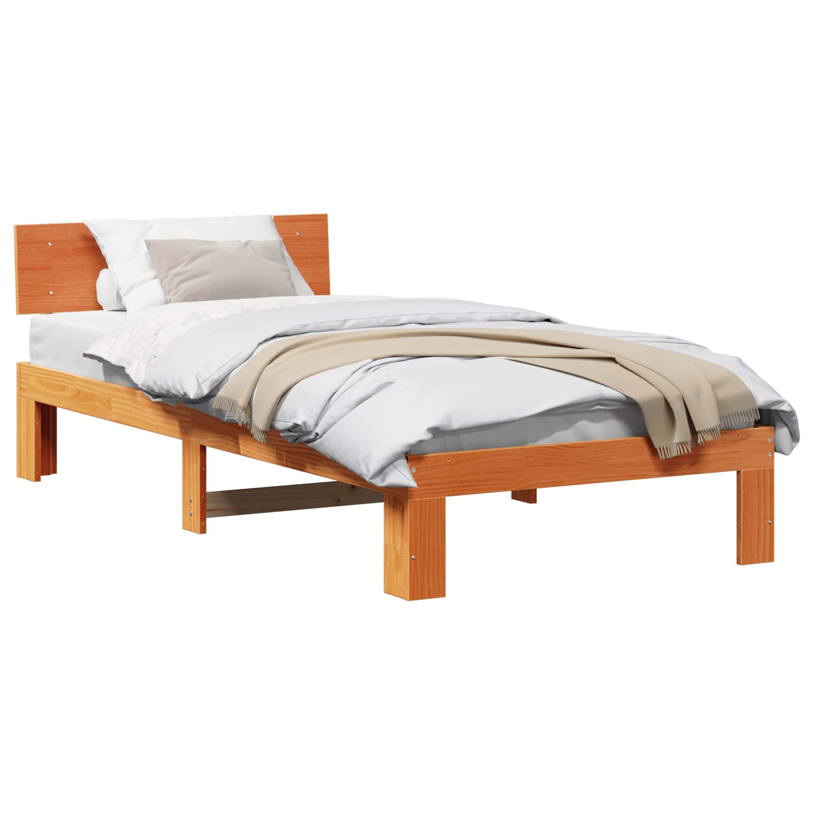 Estrutura da cama com cabeceira marrom cera 80 x 200 cm