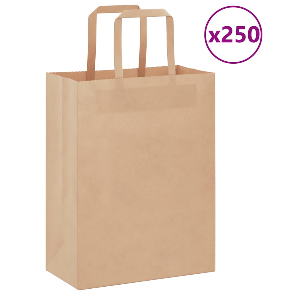 Sacos de papel 250 unid com alças castanho 21x11x28 cm