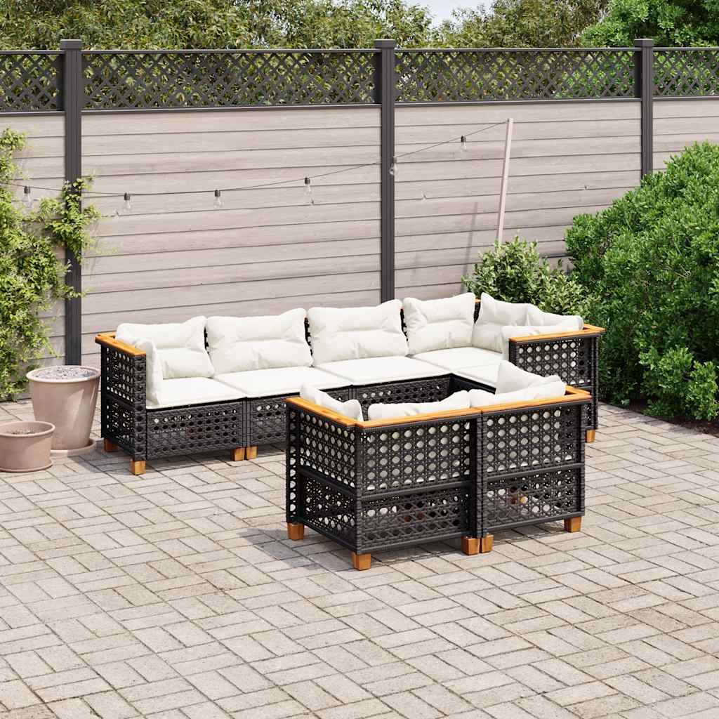 7 Pcs conjunto de sofás p/ jardim c/ almofadões vime PE preto