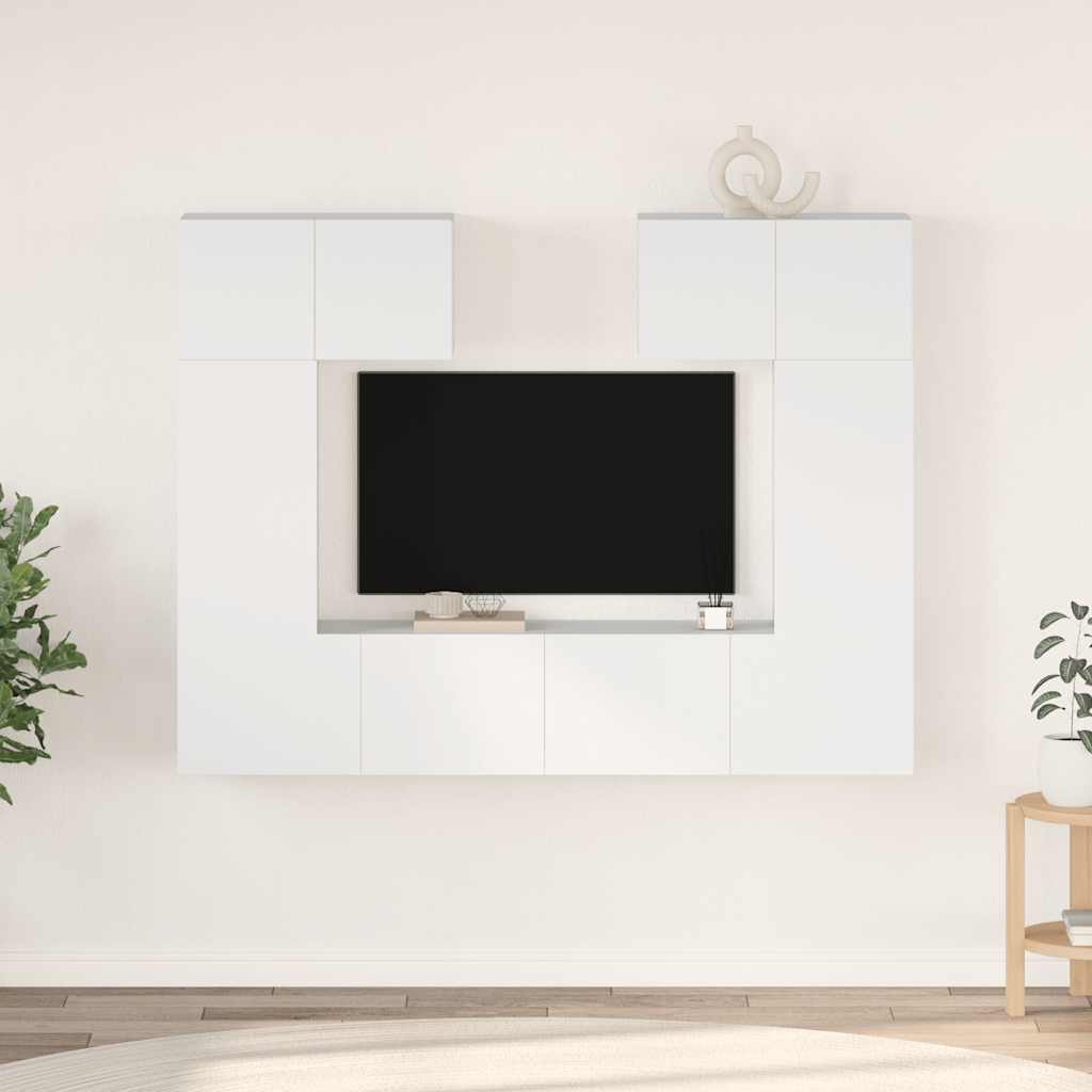 6 Pcs conjunto de móveis de TV derivados de madeira branco