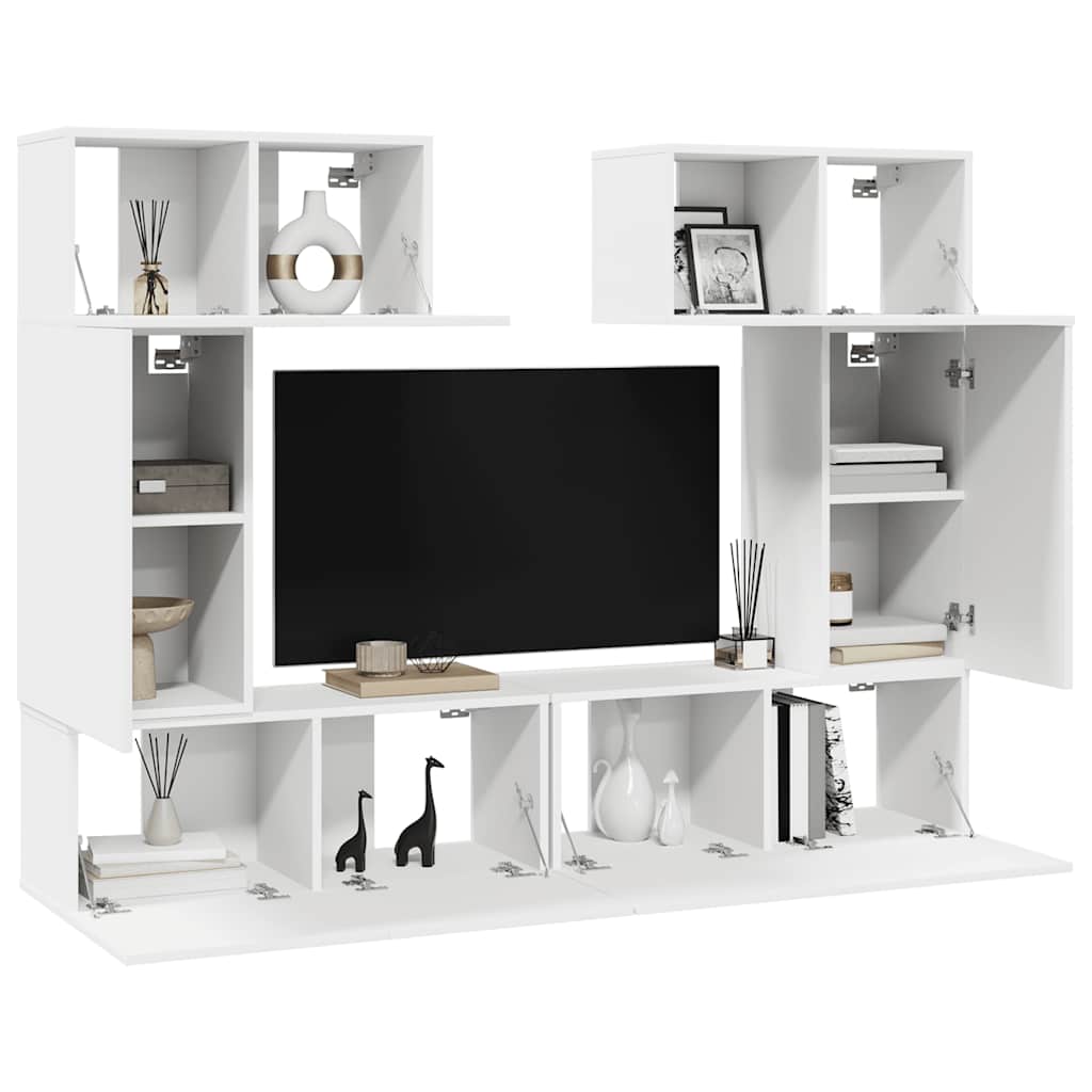 6 Pcs conjunto de móveis de TV derivados de madeira branco