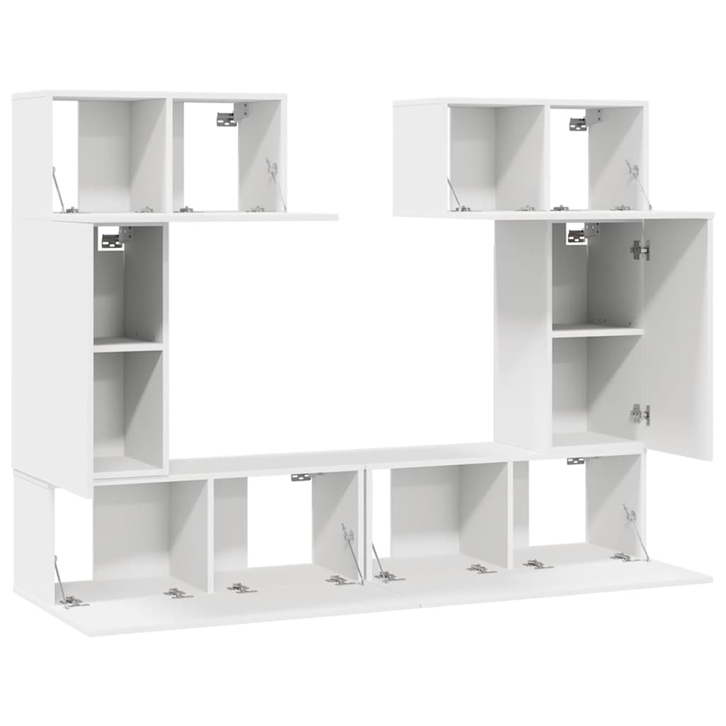 6 Pcs conjunto de móveis de TV derivados de madeira branco