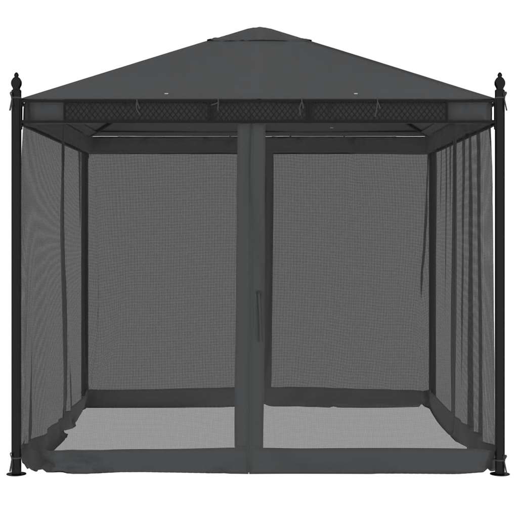 Gazebo com paredes de malha 2,93x2,93 m aço antracite