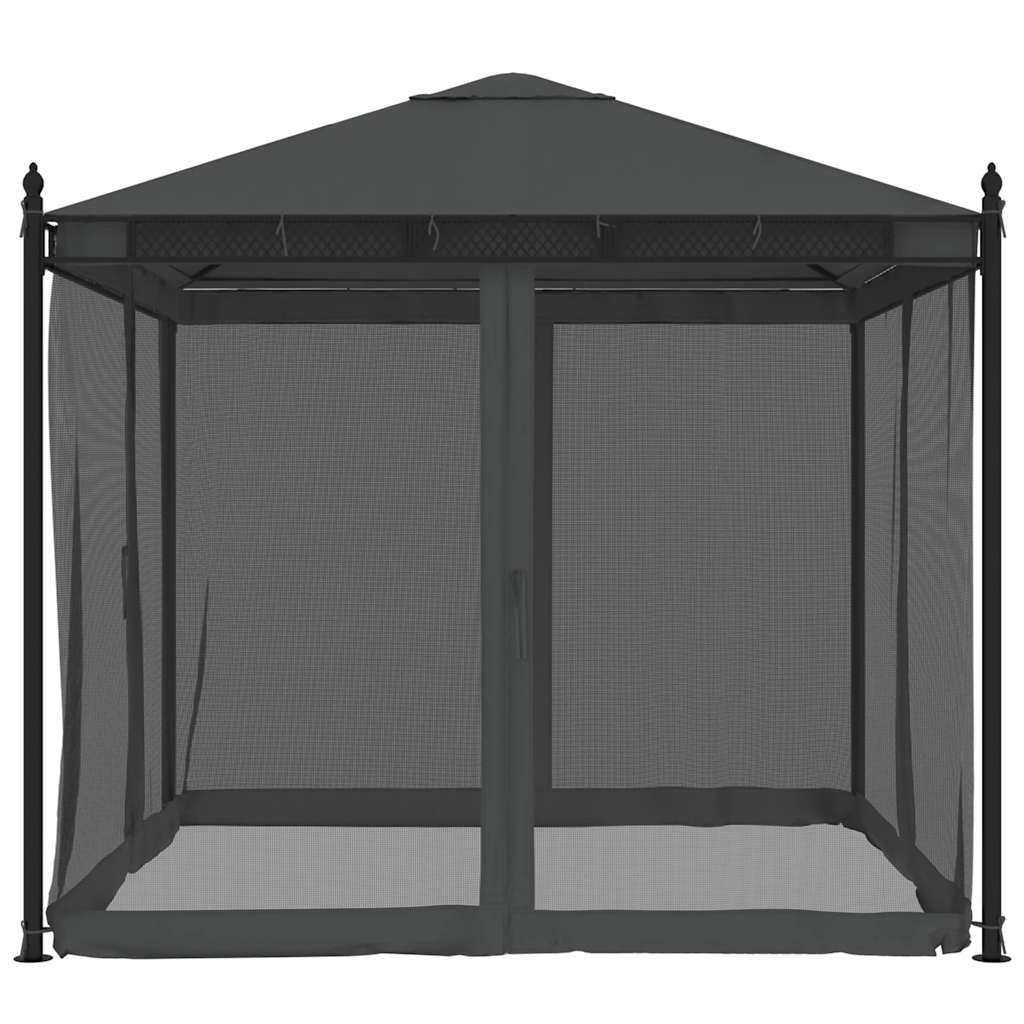Gazebo com paredes de malha 2,93x2,93 m aço antracite