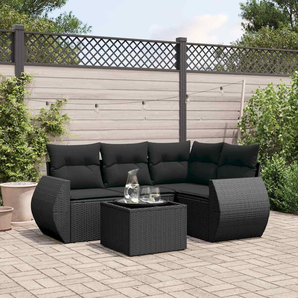 5 Pcs conjunto sofás de jardim com almofadões vime PE preto