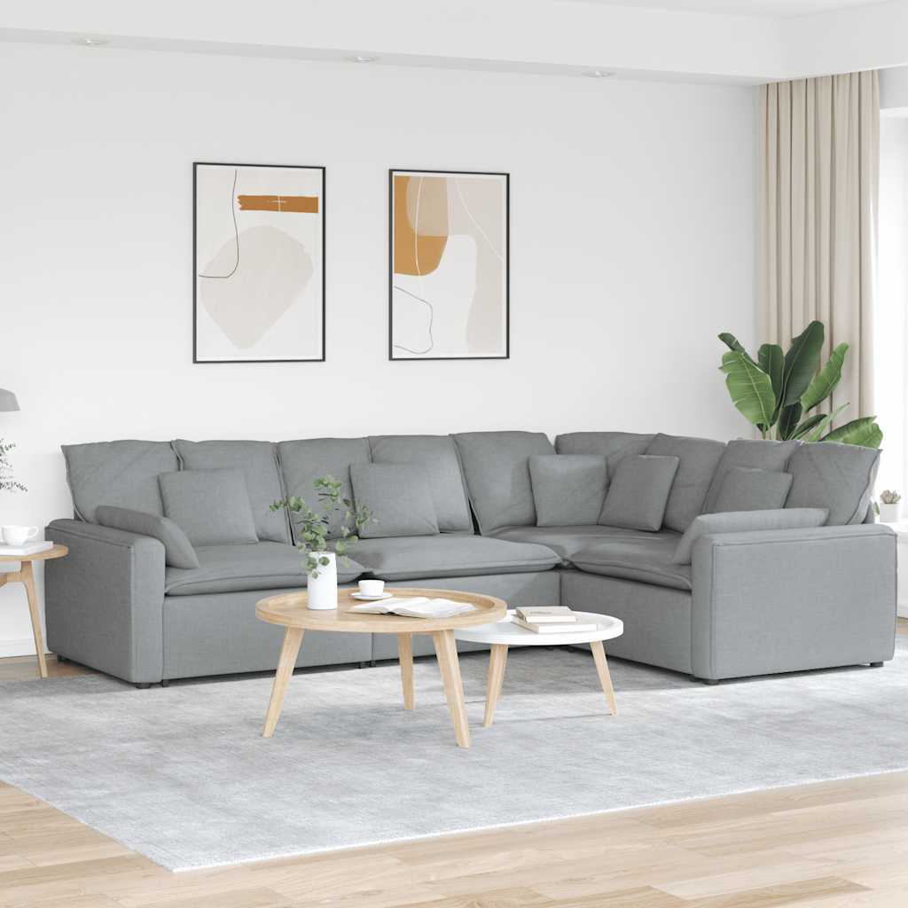 Sofá modular com almofadas tecido cinzento-claro