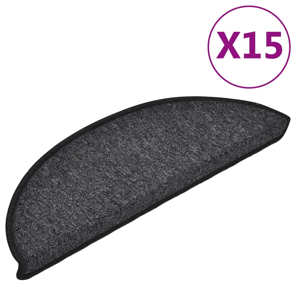 Tapetes de escada 15 peças 56x17x3 cm antracite semicircular