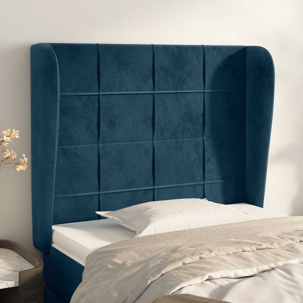 Cabeceira cama c/ abas veludo 93x23x118/128 cm azul-escuro