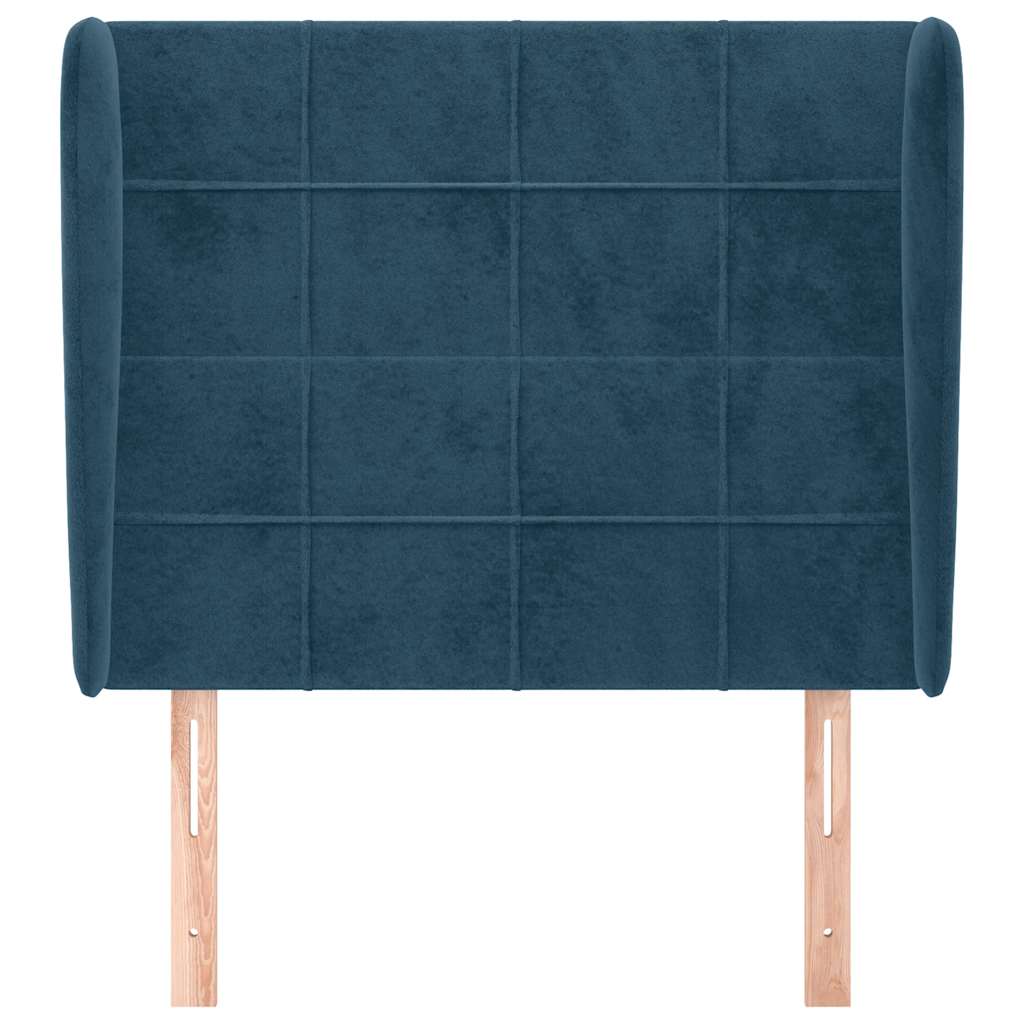 Cabeceira cama c/ abas veludo 93x23x118/128 cm azul-escuro