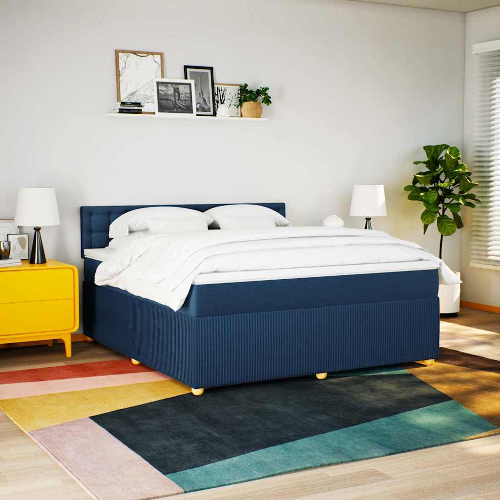 Cama com molas/colchão 180x200 cm tecido azul