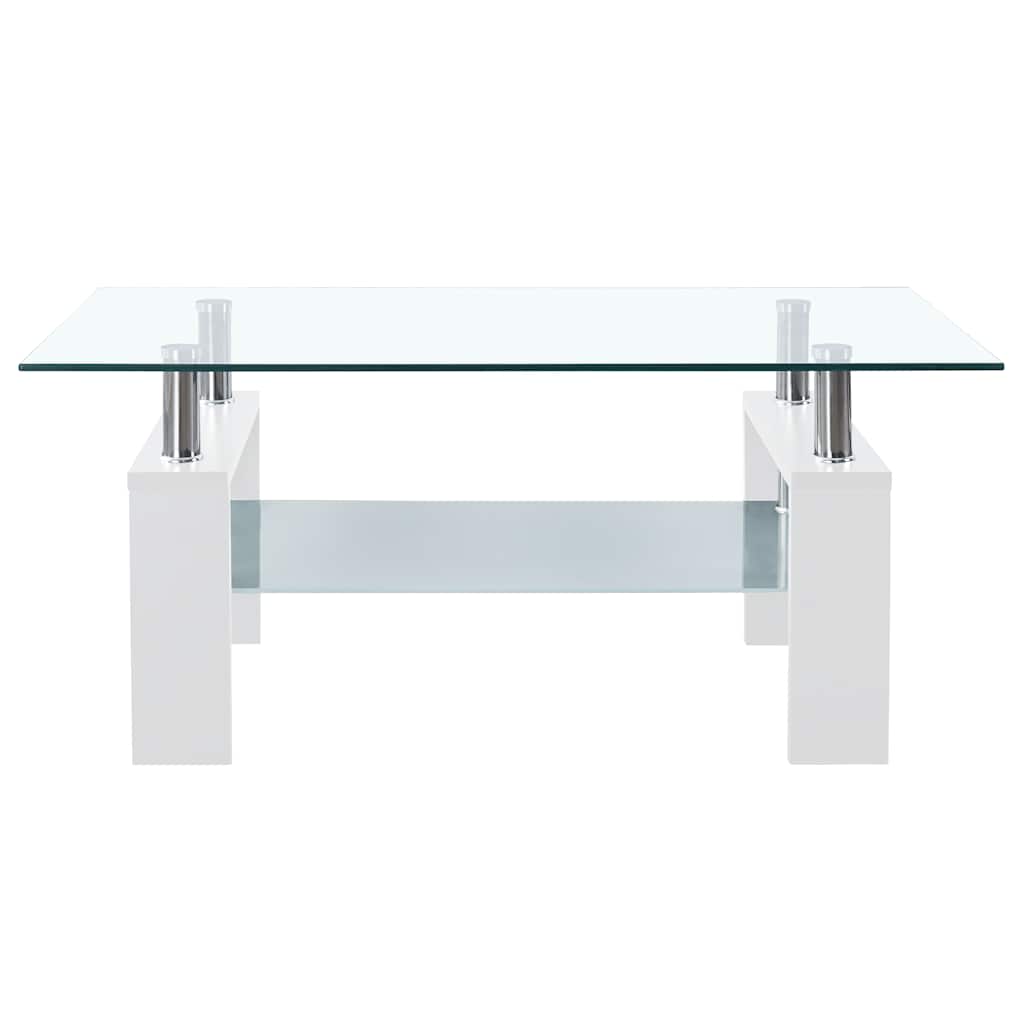 Mesa de centro 95x55x40 cm branco vidro temperado transparente