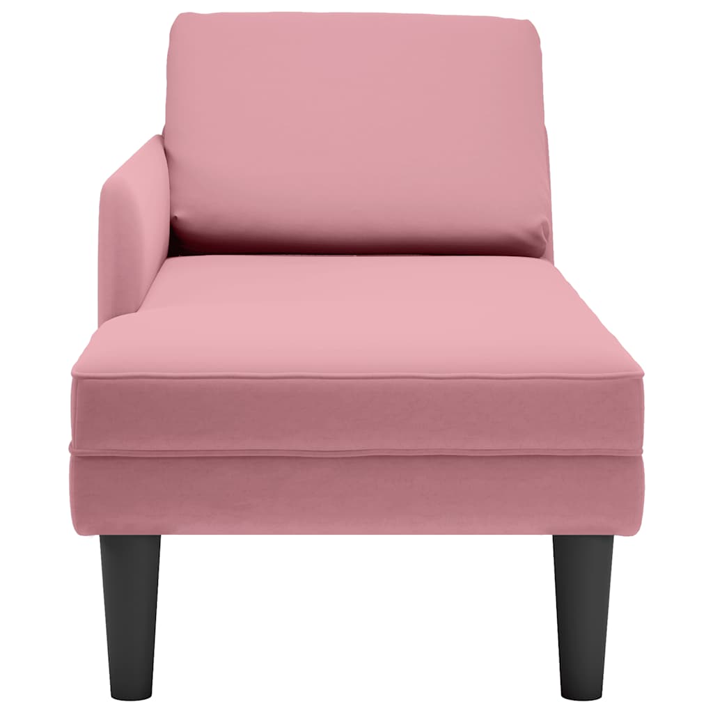Chaise lounge c/ almofada/apoio de braços direito veludo rosa