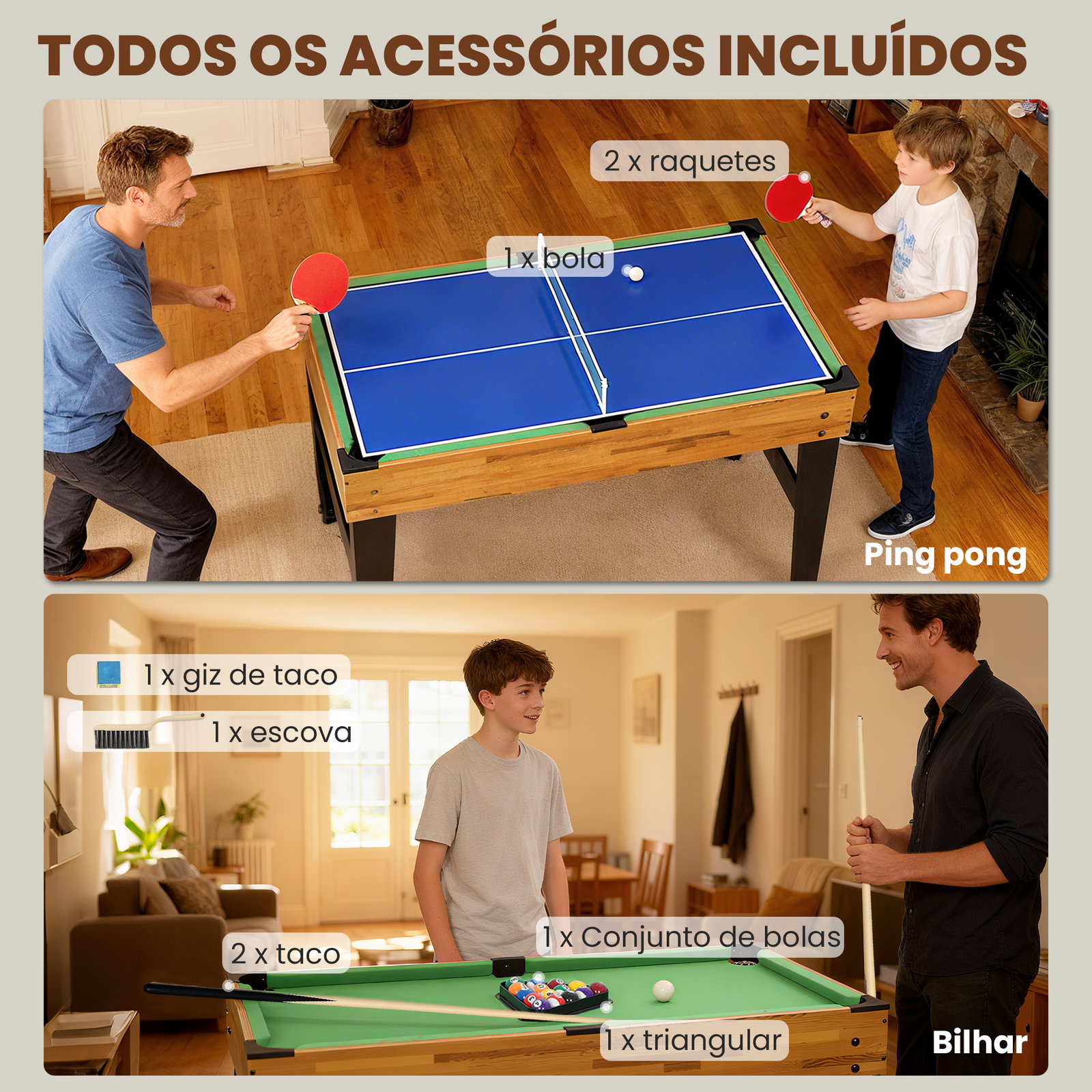 Mesa multijogos 13 em 1 mesa de jogo com matraquilho bilhar ping-pong hóquei xadrez damas backgammon e acessórios 121x109x80 cm madeira e preto
