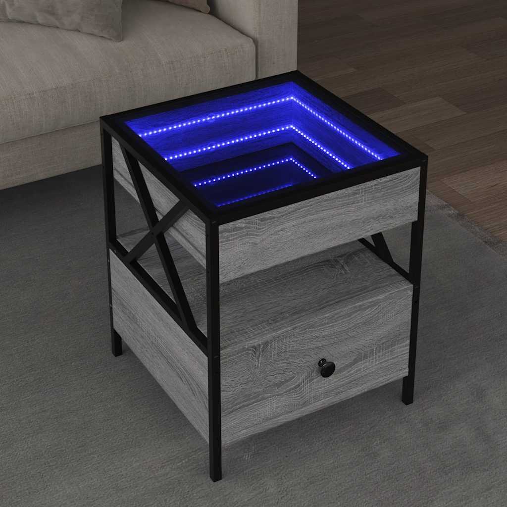 Mesa de centro luzes LED infinity 40x40x51 cm cinzento sonoma