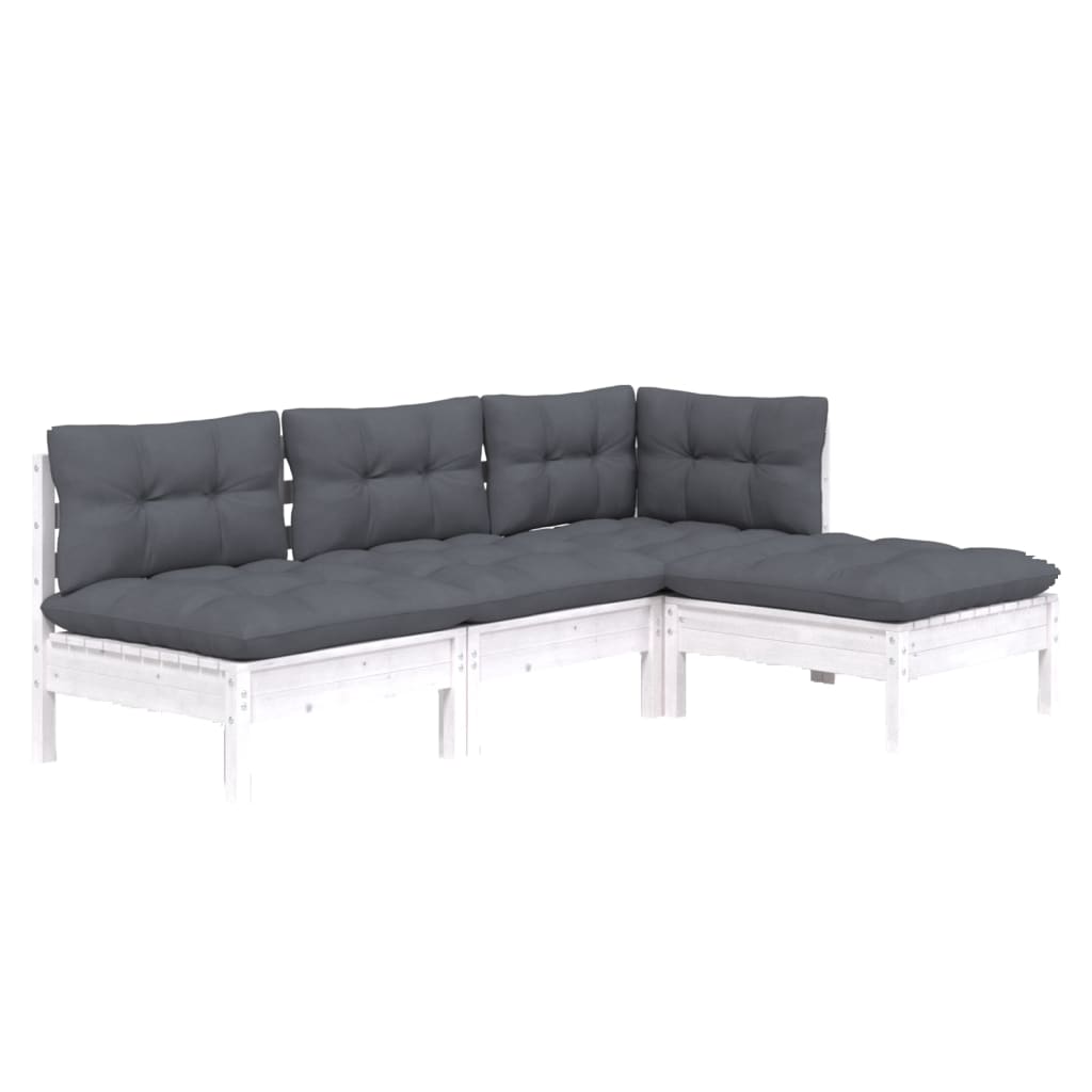 4 Pcs conjunto lounge de jardim c/ almofadões pinho branco