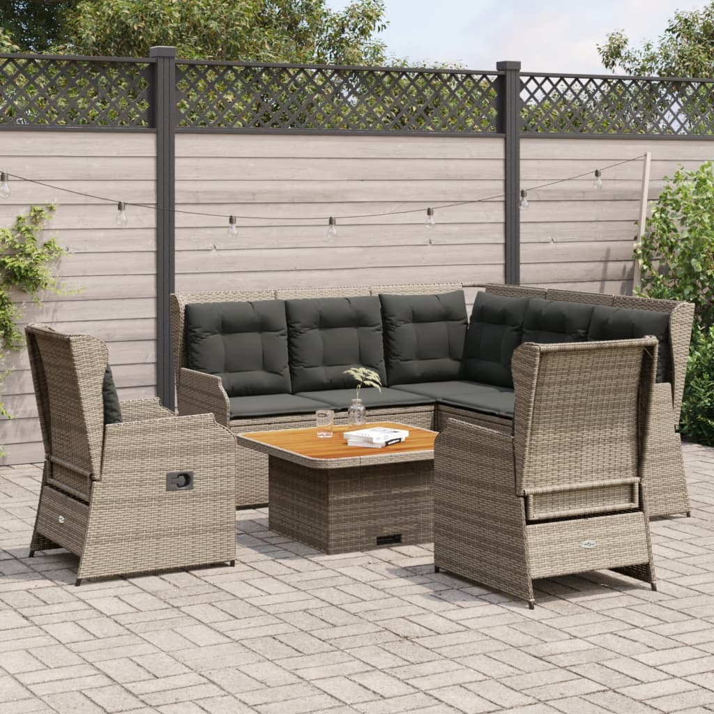5 Pcs conjunto lounge de jardim c/ almofadões vime PE cinzento