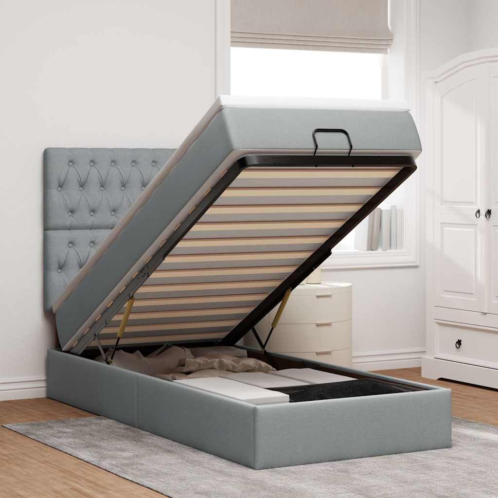 Estrutura cama otomana colchão 90x190 cm tecido cinzento claro