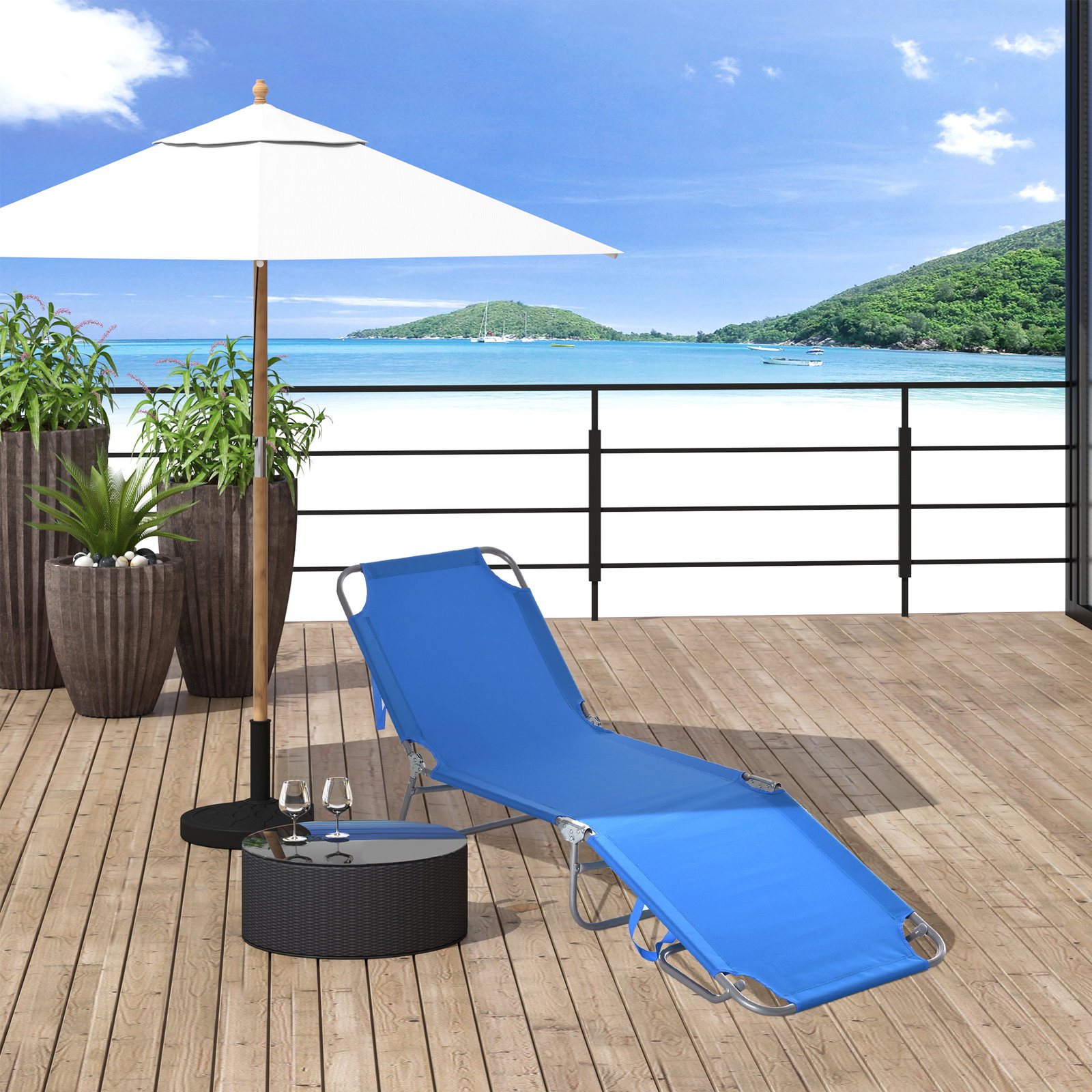 Espreguiçadeira dobrável espreguiçadeira de jardim com encosto ajustável em 5 posições para terraço 187x55x24 cm azul