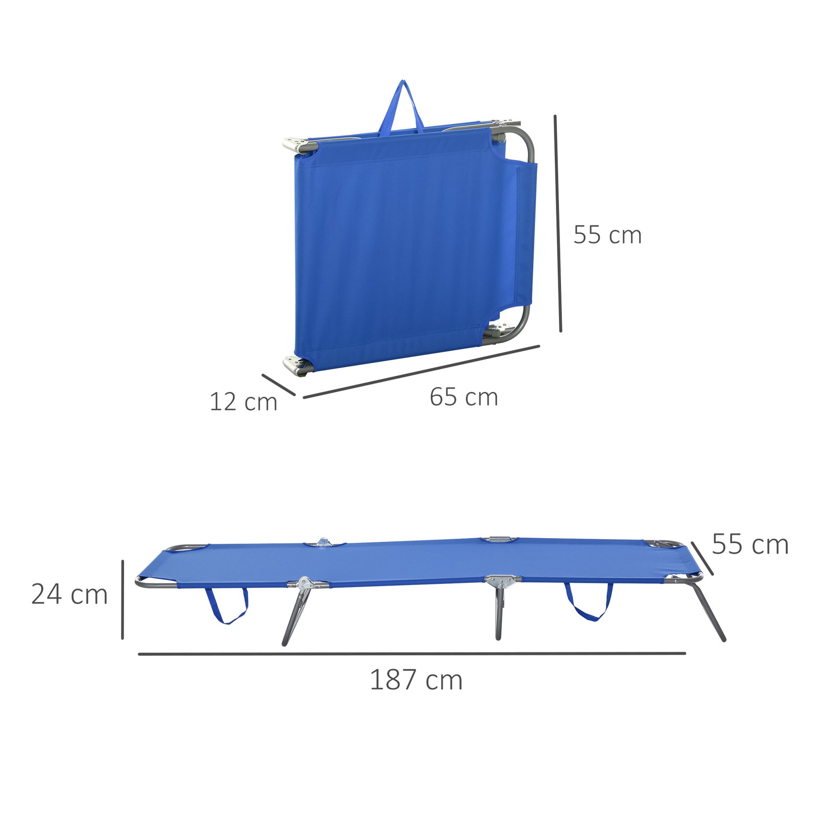 Espreguiçadeira dobrável espreguiçadeira de jardim com encosto ajustável em 5 posições para terraço 187x55x24 cm azul
