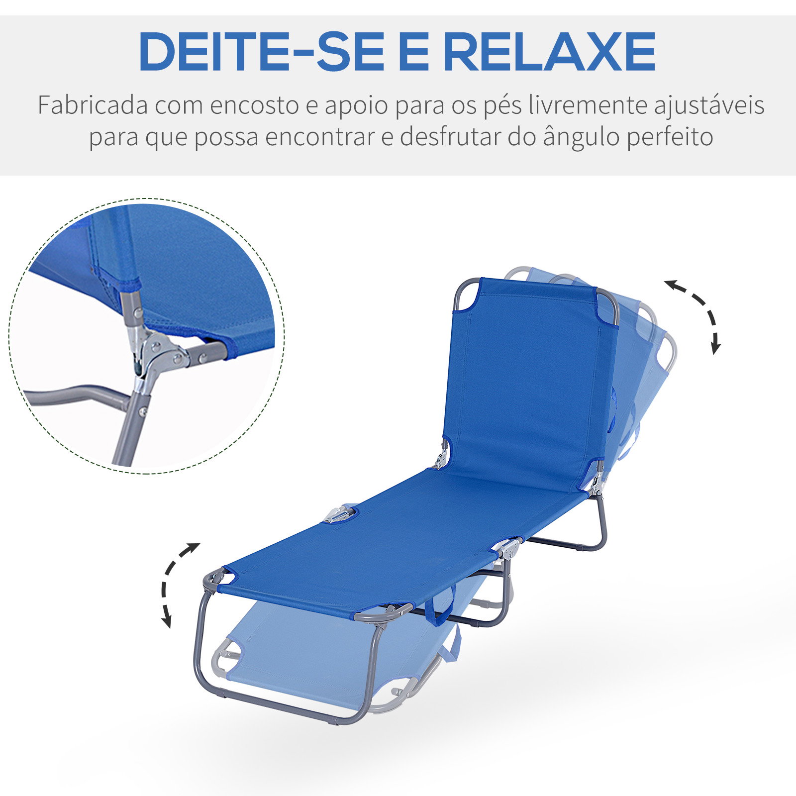 Espreguiçadeira dobrável espreguiçadeira de jardim com encosto ajustável em 5 posições para terraço 187x55x24 cm azul