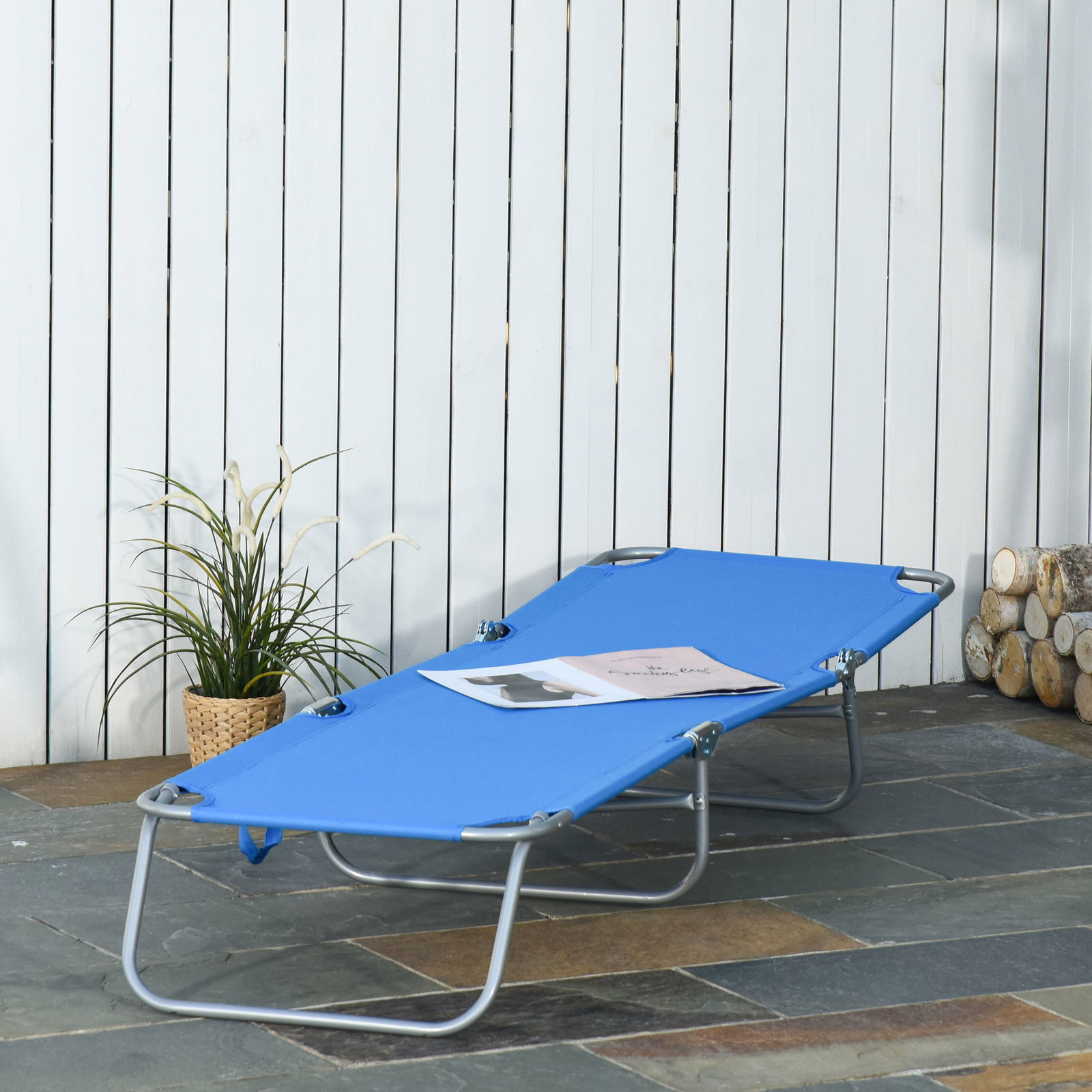 Espreguiçadeira dobrável espreguiçadeira de jardim com encosto ajustável em 5 posições para terraço 187x55x24 cm azul