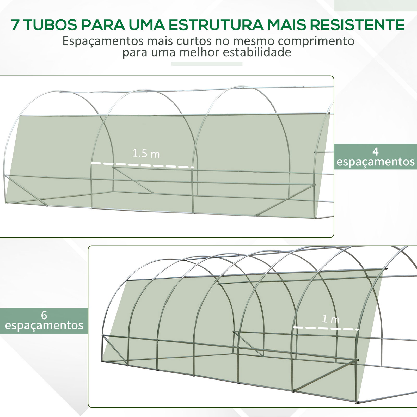 Estufa Tipo Túnel 600x300x200 cm com Porta 12 Janelas Cobertura de PE 140g/㎡ para Cultivo de Plantas e Verduras Verde