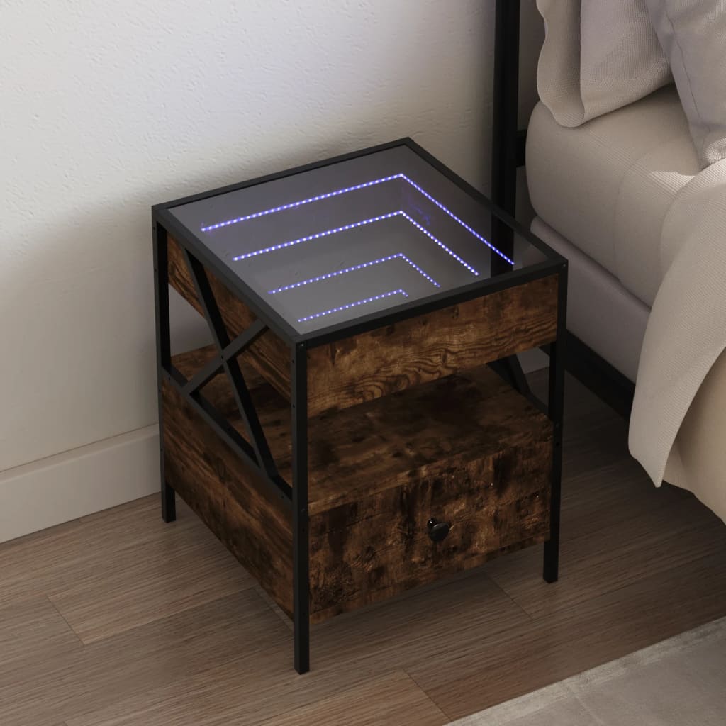 Mesa de cabeceira c/ LED infinity 40x40x51 cm carvalho fumado