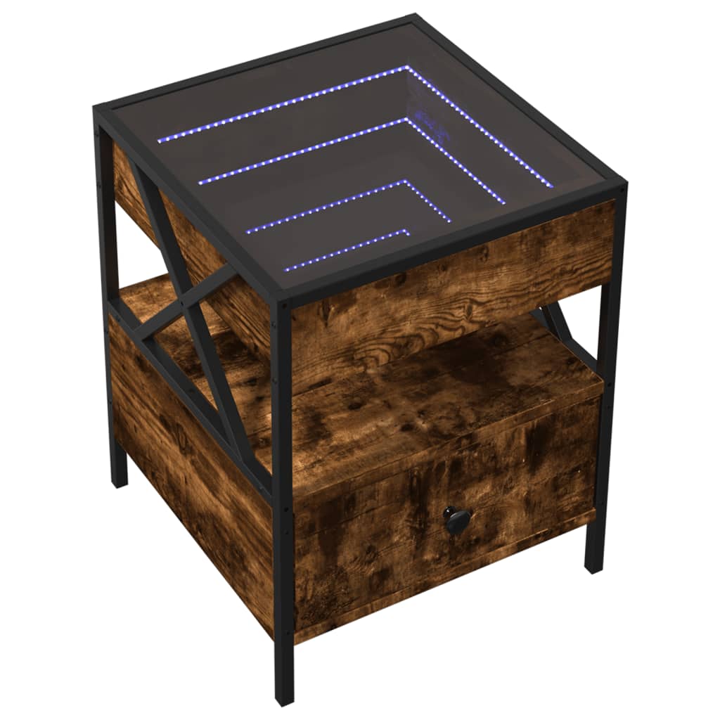Mesa de cabeceira c/ LED infinity 40x40x51 cm carvalho fumado