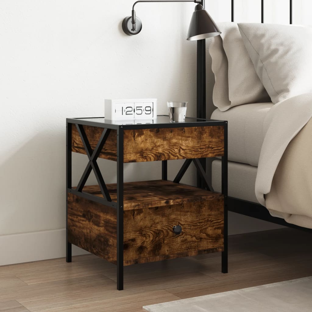 Mesa de cabeceira c/ LED infinity 40x40x51 cm carvalho fumado