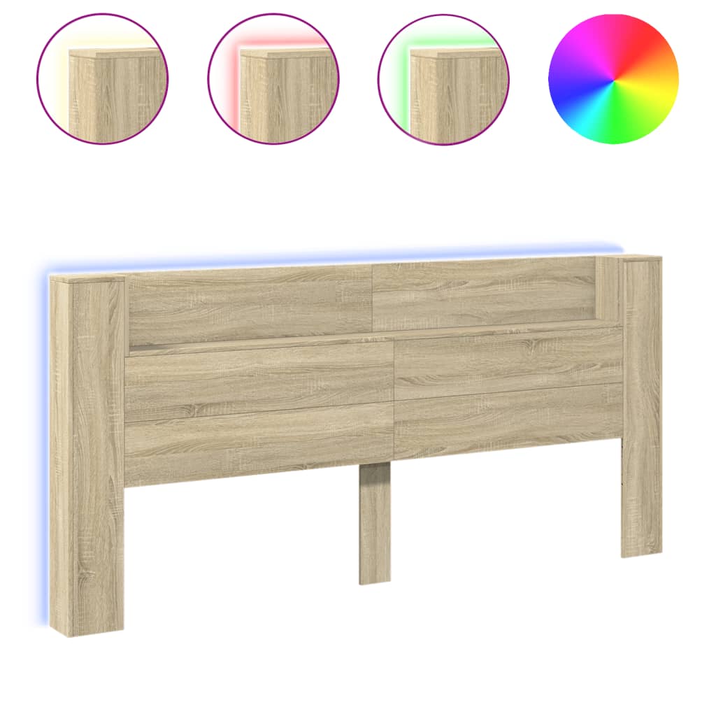 Armário cabeceira c/ luzes LED 220x16,5x103,5cm carvalho sonoma