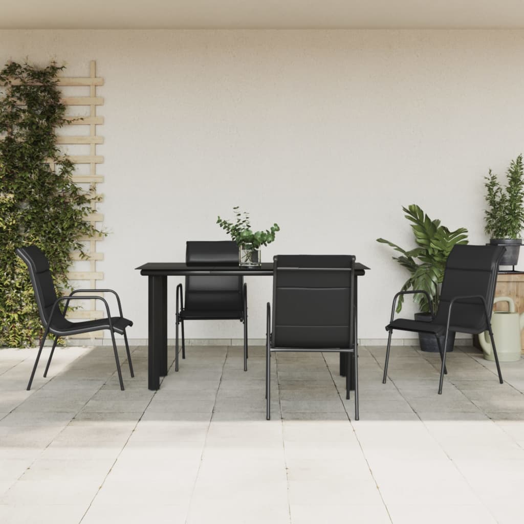 5 Pcs conjunto de jantar para jardim aço e textilene preto