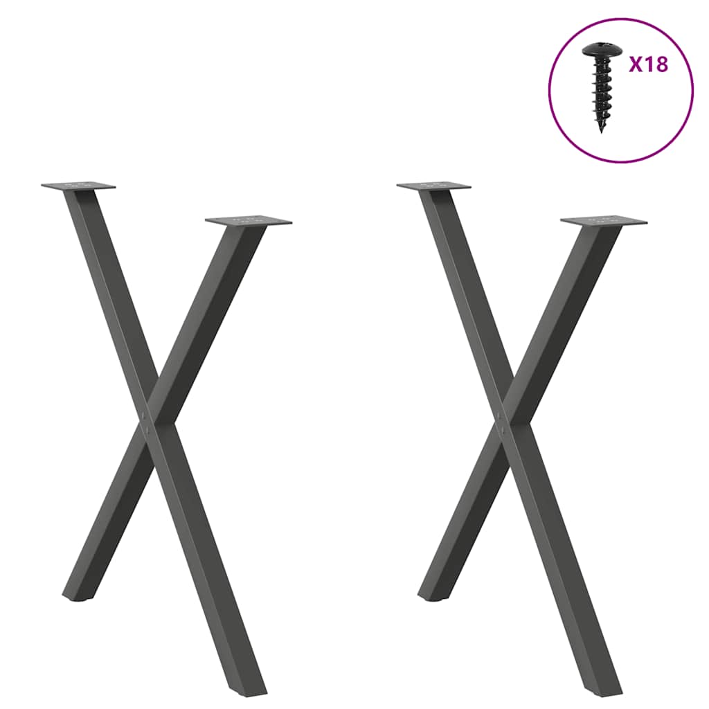 Pés para mesa de jantar em formato de x, 2 peças, antracite, 80x (72-73) cm, aço