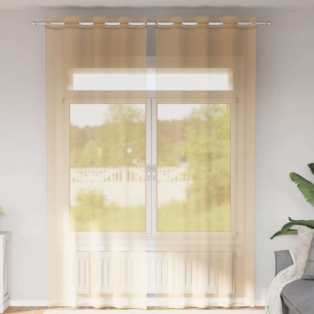 Cortinas de voile com ilhós 2 pcs areia