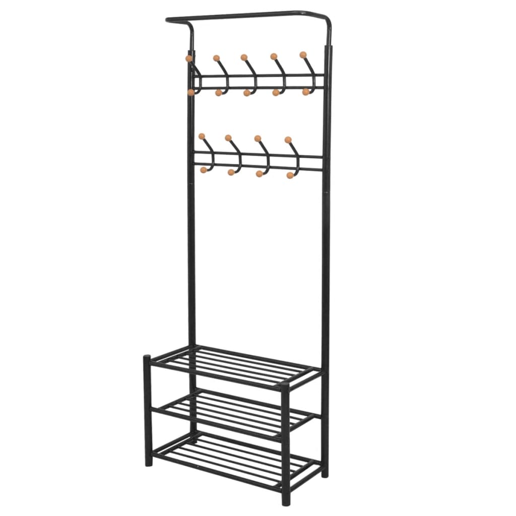 Suporte para roupas com sapateira 68x32x182,5 cm preto