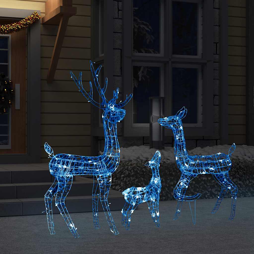 Família de renas decorativa 300 luzes LED azuis acrílico