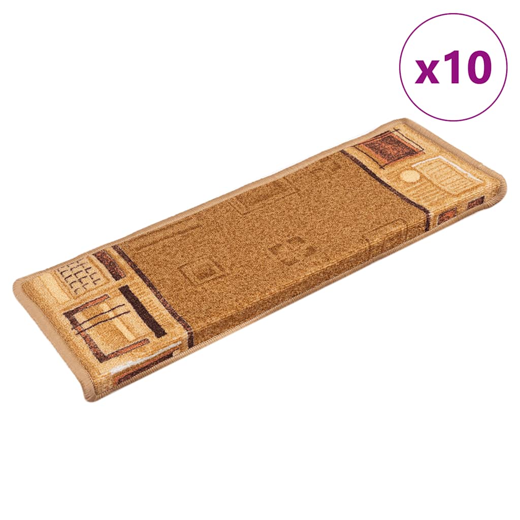 Tapetes de escadas adesivos 10 pcs 65x21x4 cm bege