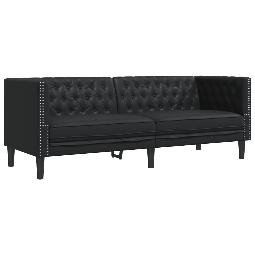 3 Pcs conjunto de sofás chesterfield couro artificial preto
