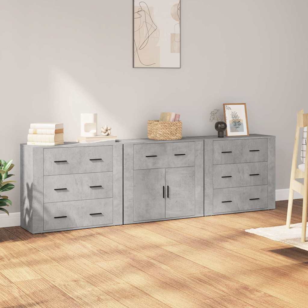 Aparadores 3 pcs derivados de madeira cinzento cimento