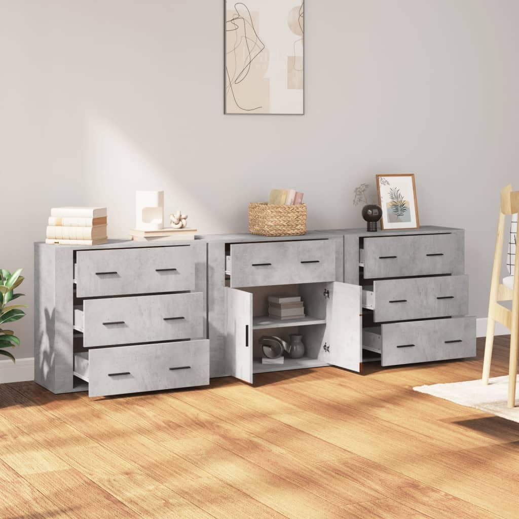 Aparadores 3 pcs derivados de madeira cinzento cimento