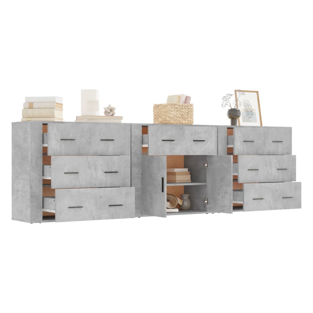 Aparadores 3 pcs derivados de madeira cinzento cimento