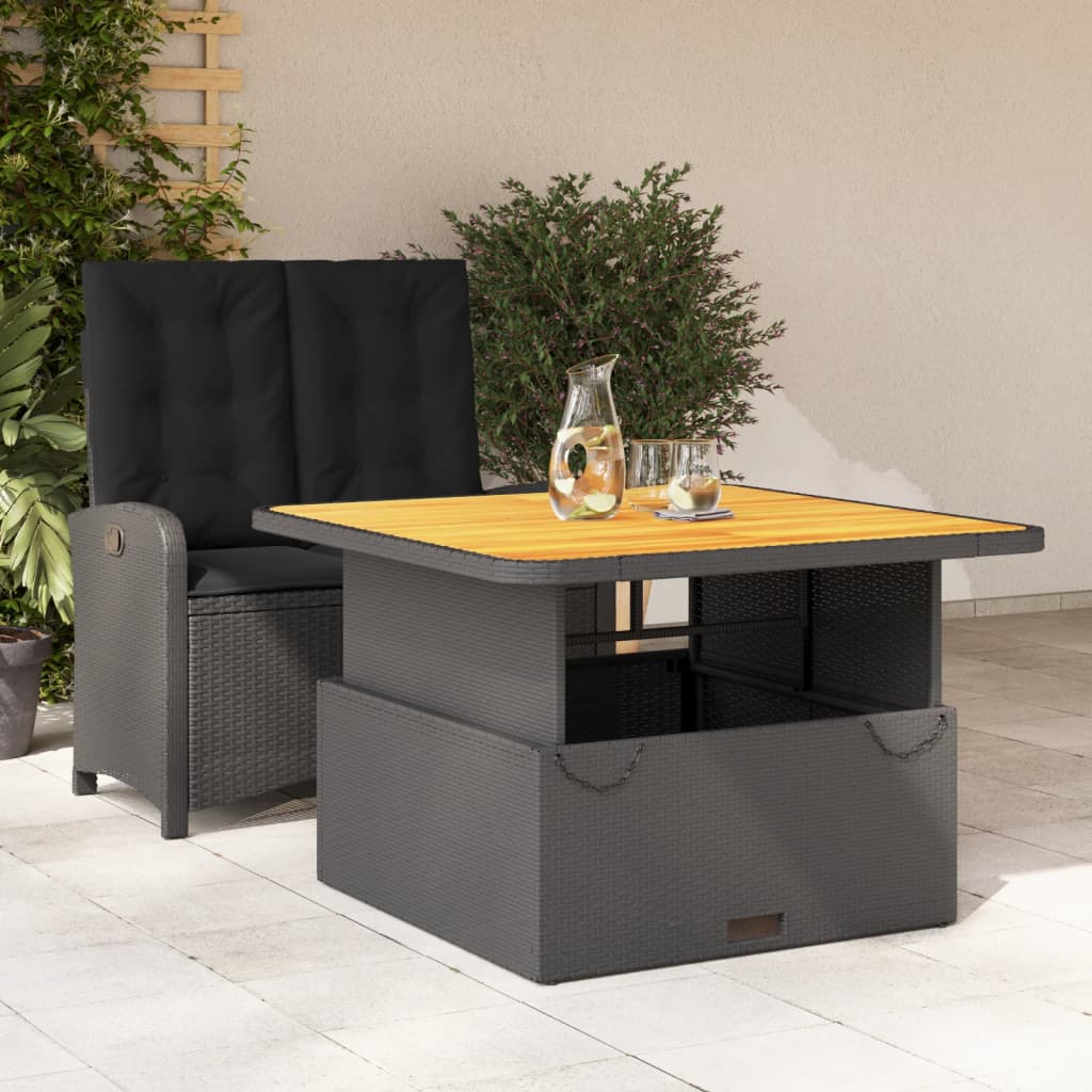 2 Pcs conjunto de jantar p/ jardim c/ almofadões vime PE preto