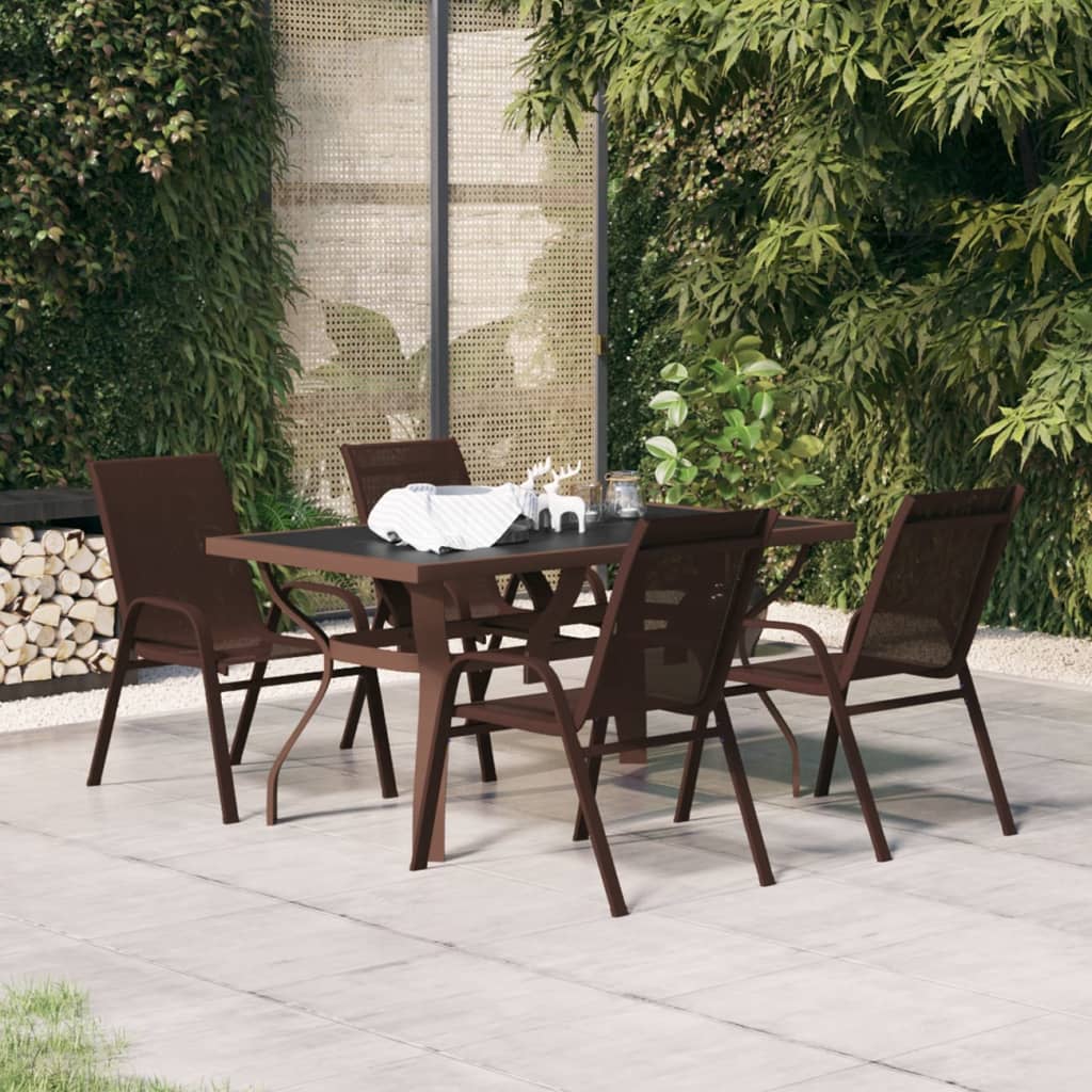 5 Pcs conjunto de jantar para jardim castanho e preto