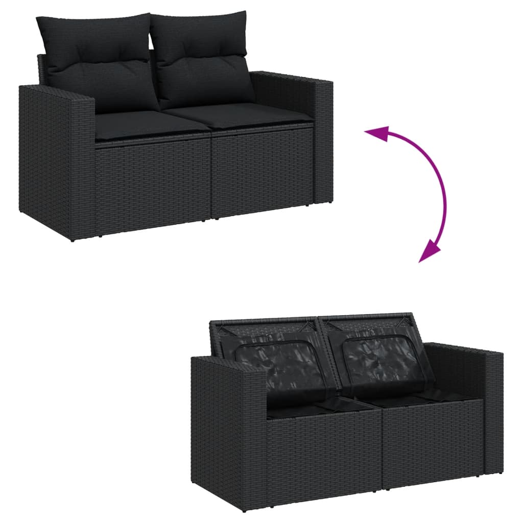 13 Pcs conjunto de sofás de jardim com almofadões vime PE preto