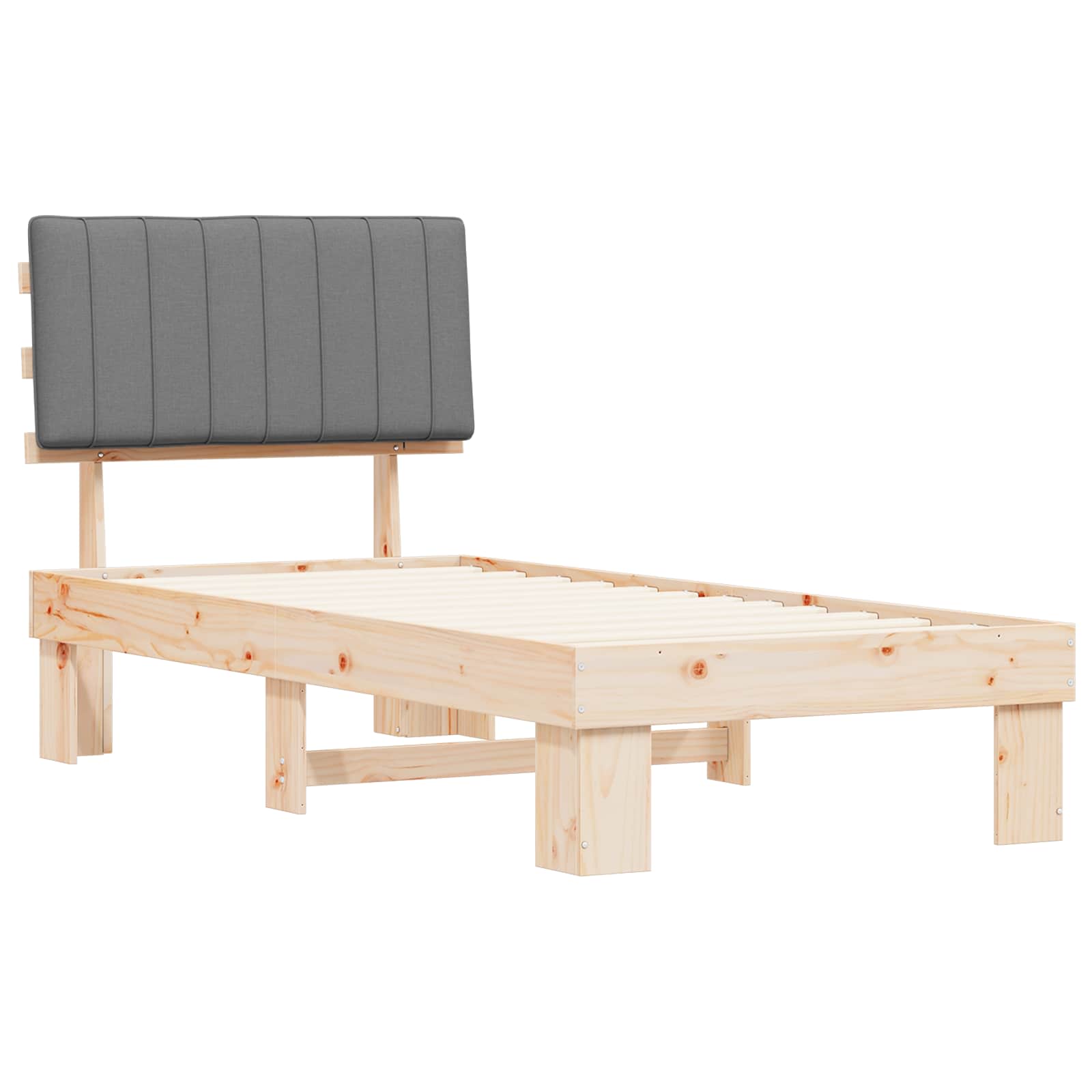 Estrutura de cama com cabeceira estofada cinzento-claro