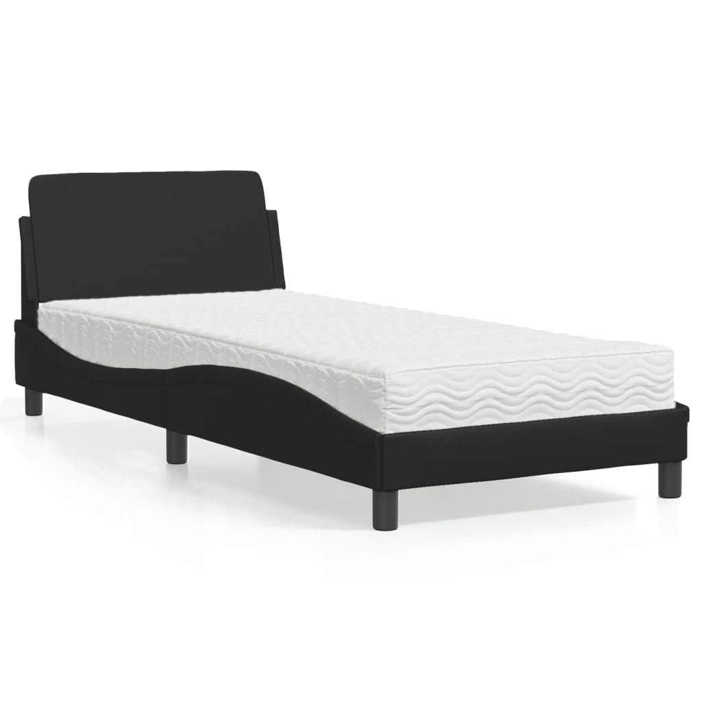 Cama com colchão dover 90x190 cm couro artificial preto